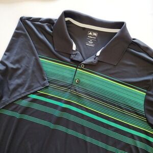 Adidas ClimaCool Golf Polo Shirt Mens 2XL Black‎ Green Striped Athletic
